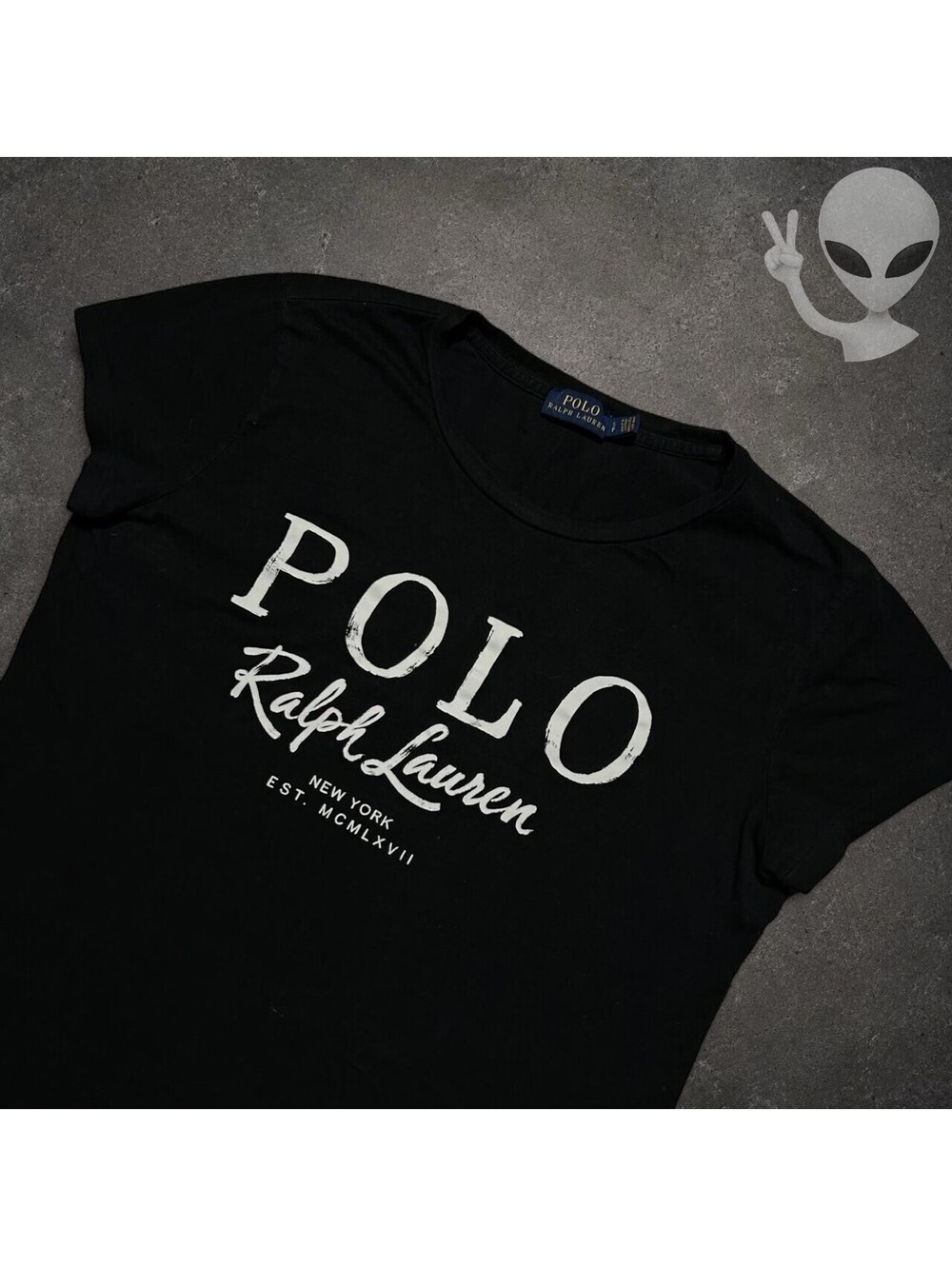 Polo Ralph Lauren T-Shirt Womens S Black Graphic Spell Out Est MCMLXVII New York